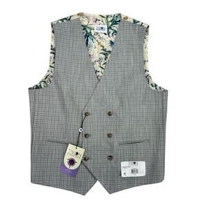Tayion Mens Asupreme Classic fit Plaid Suit Vest Gray Green M